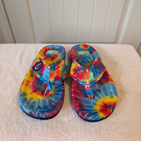 Sanuk X Grateful Dead Furreal Classic Flip Flops - Picture 2 of 5